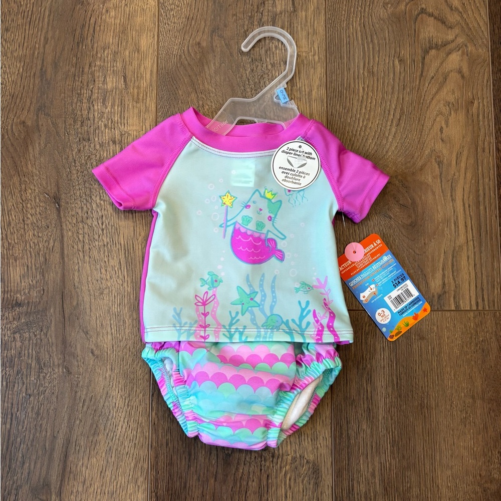 NWT Baby 0-3 month Swim Set with Mermaid Design